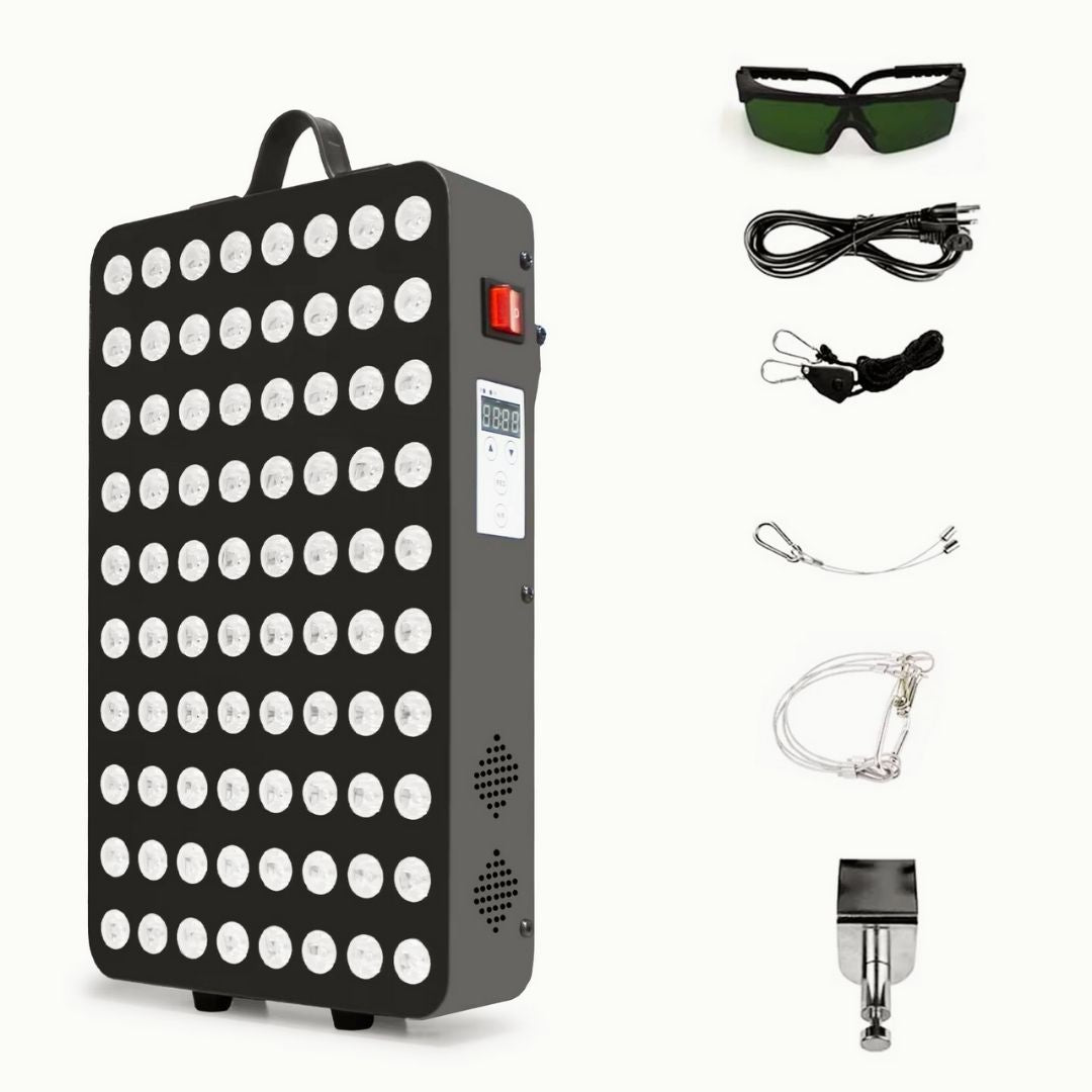 Close-up of infrared red light therapy panel LED array