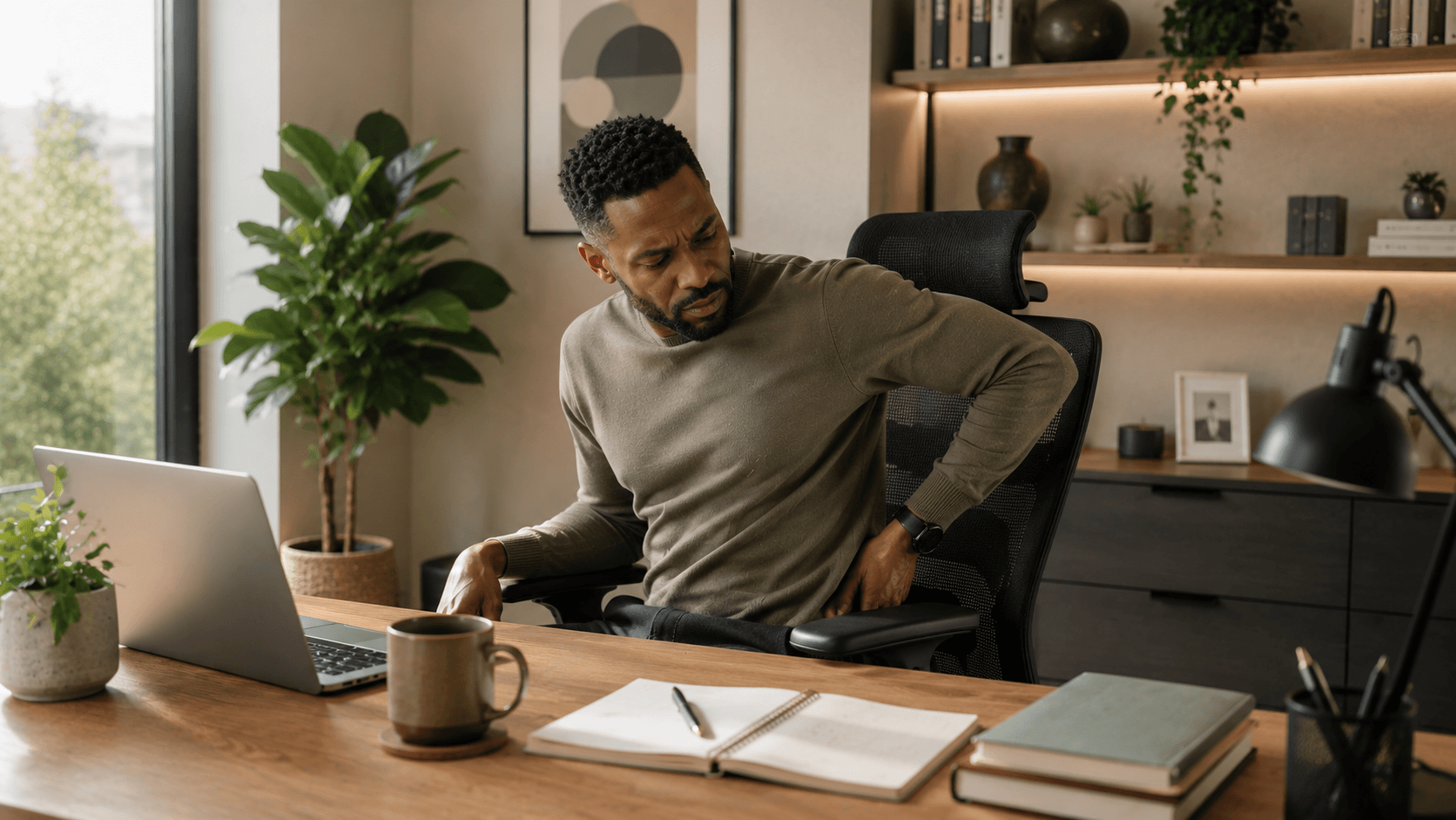 Professional desk worker setting up a comfortable ergonomic workspace