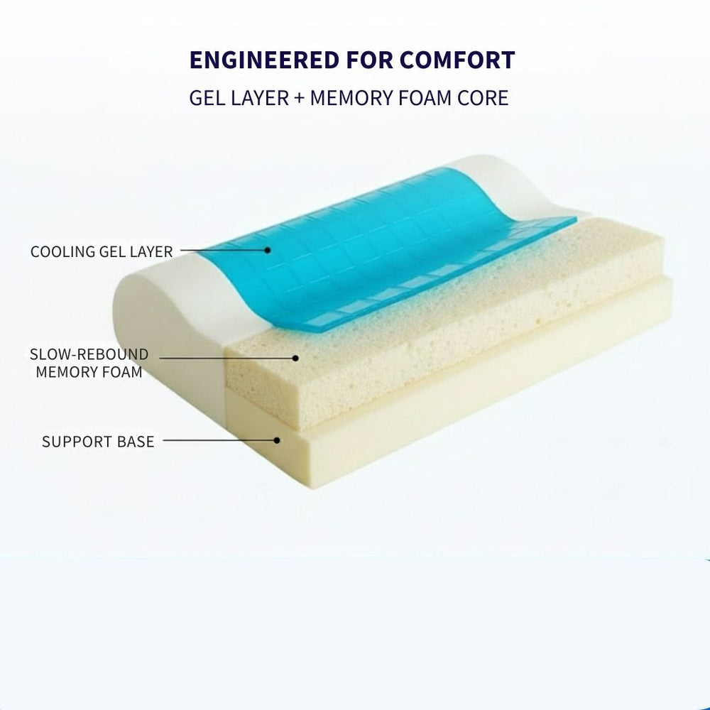 Cooling gel cervical pillow front view showing ergonomic shape