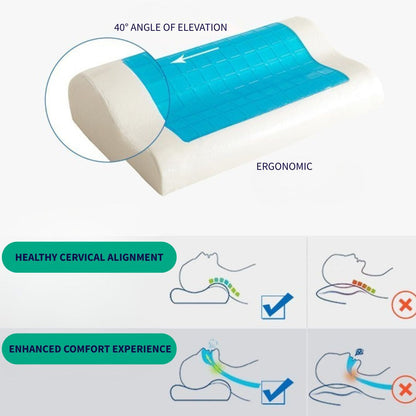 Cooling gel cervical pillow side view showing contoured design