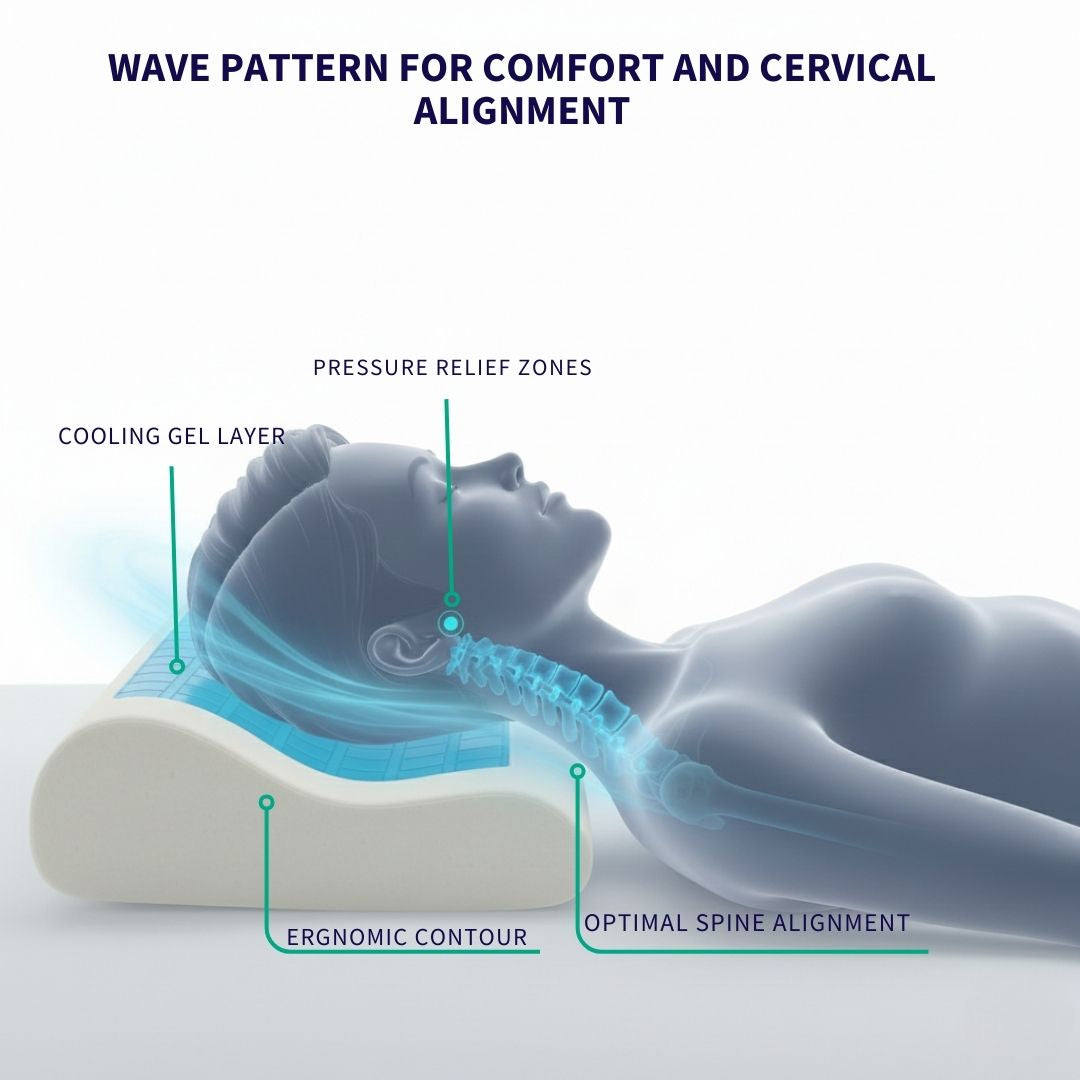 Gel cooling pillow neck support detail for optimal spinal alignment