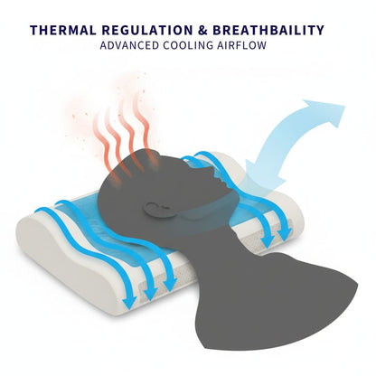 Gel cooling pillow showing neck support contour for side and back sleepers