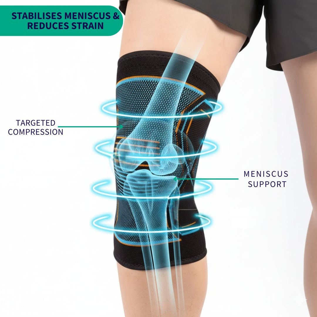 Knee brace pair for meniscus support benefits and features diagram
