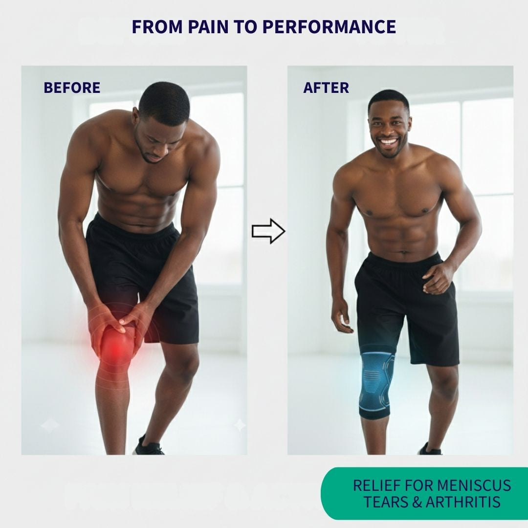 Meniscus-Shield knee brace close-up showing compression and support design