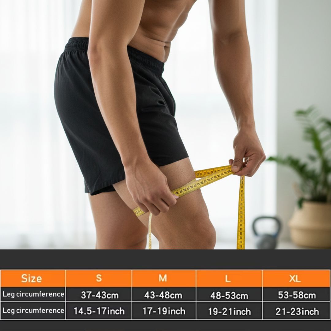 Knee brace pair for meniscus support sizing and measurement guide