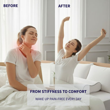 Natural latex orthopaedic pillow before and after use comparison for neck alignment