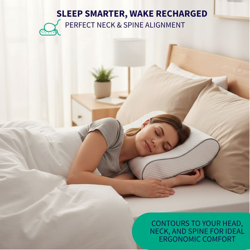 Natural latex orthopaedic pillow witha  contoured design for neck pain relief