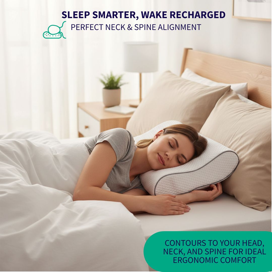 Natural latex orthopaedic pillow witha  contoured design for neck pain relief