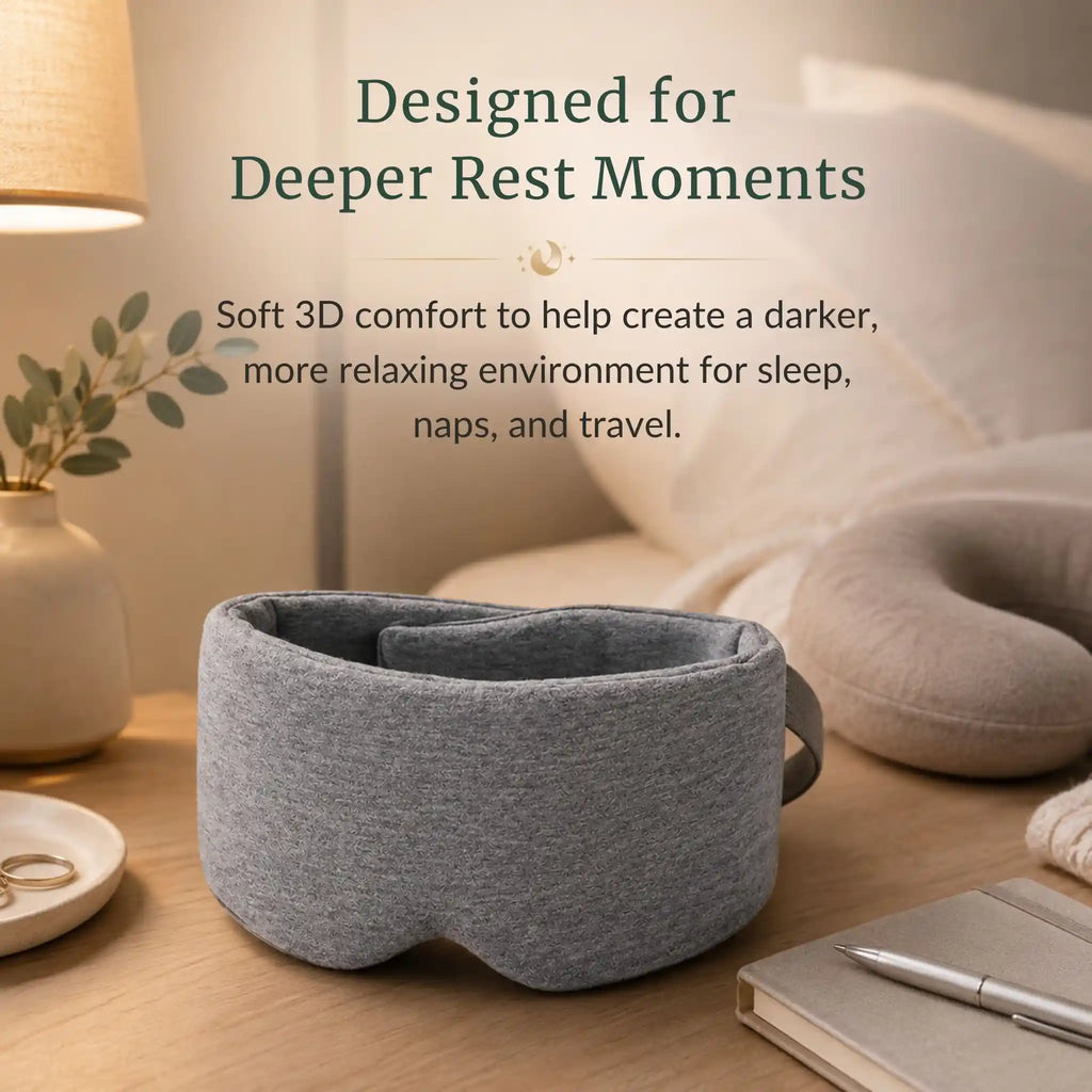An image showing how the sleep mask helps with travel relaxation and resting during long commutes.