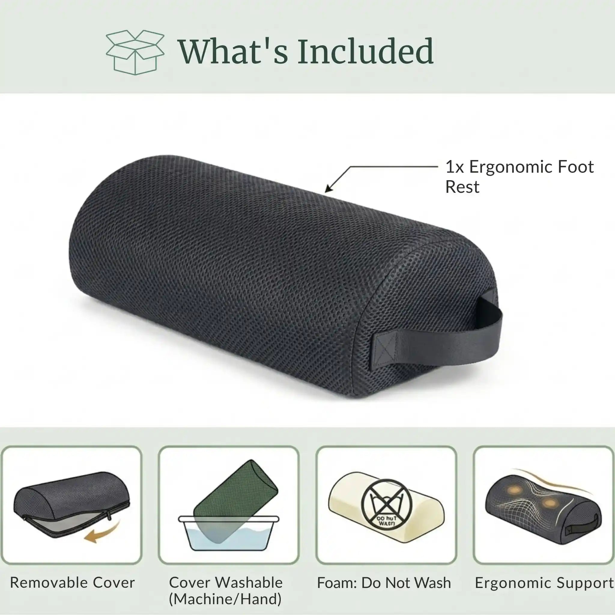 RelievoCare Ergonomic Foot Rest box contents with instructions manual.