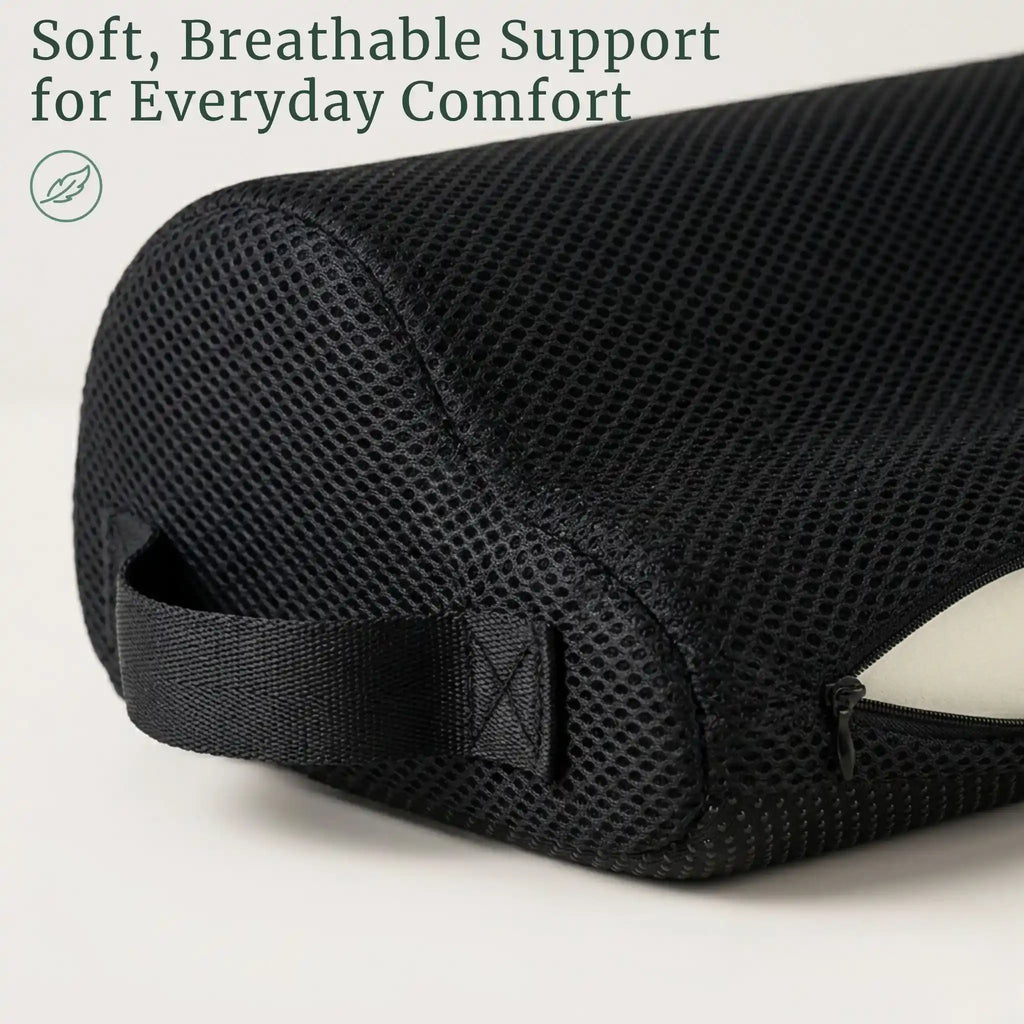 Close-up shot of the high-density foam core and the non-slip bead grip bottom cover.