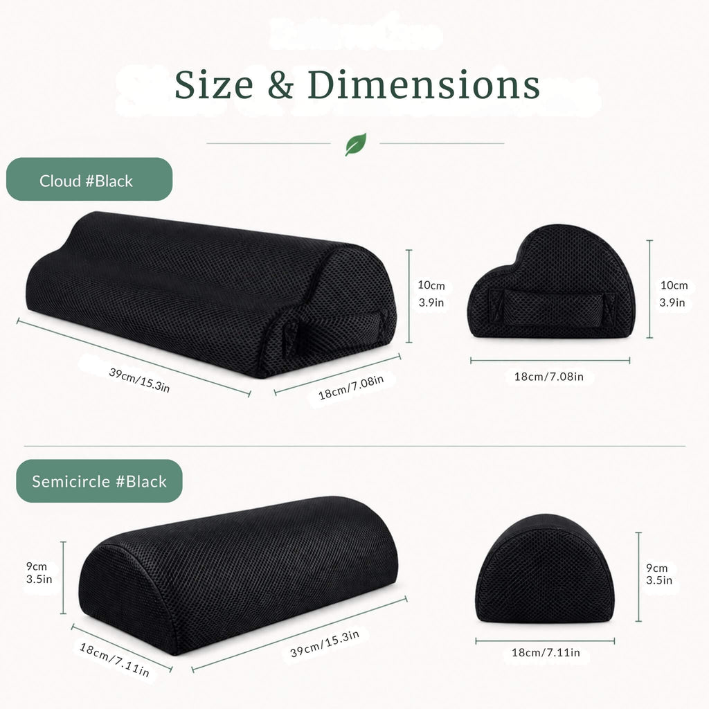Size and height dimensions chart for the RelievoCare under-desk footrest.