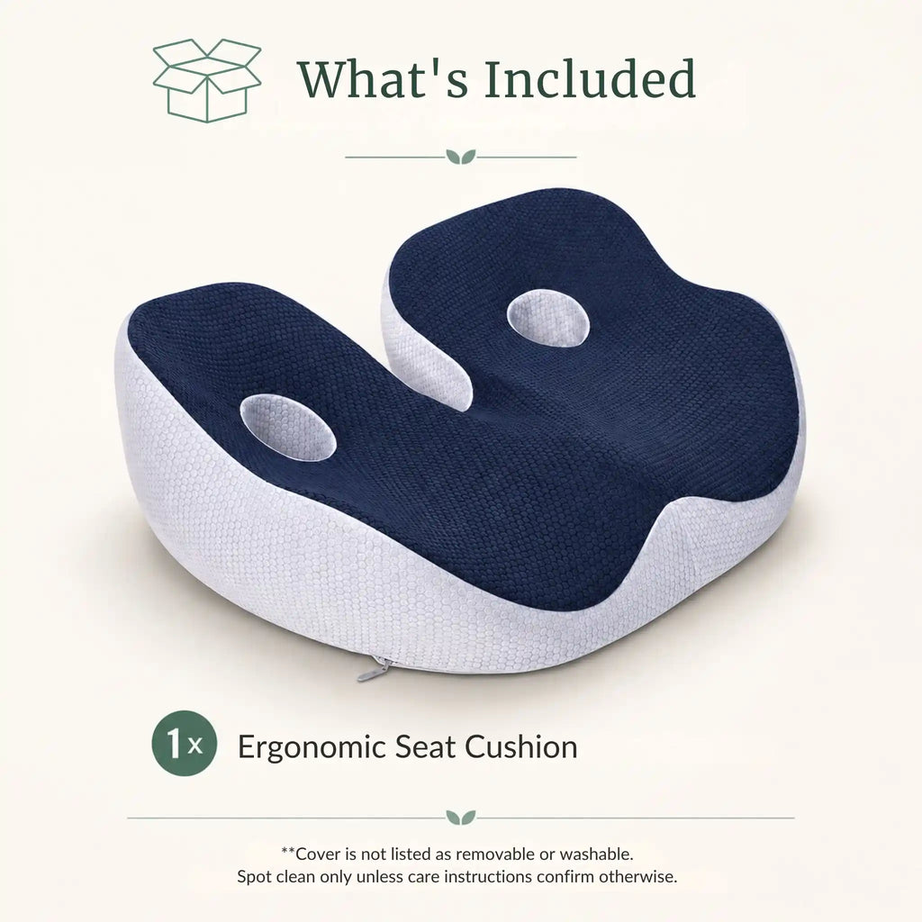 The RelievoCare Ergonomic Seat Cushion out of the box with product tags.