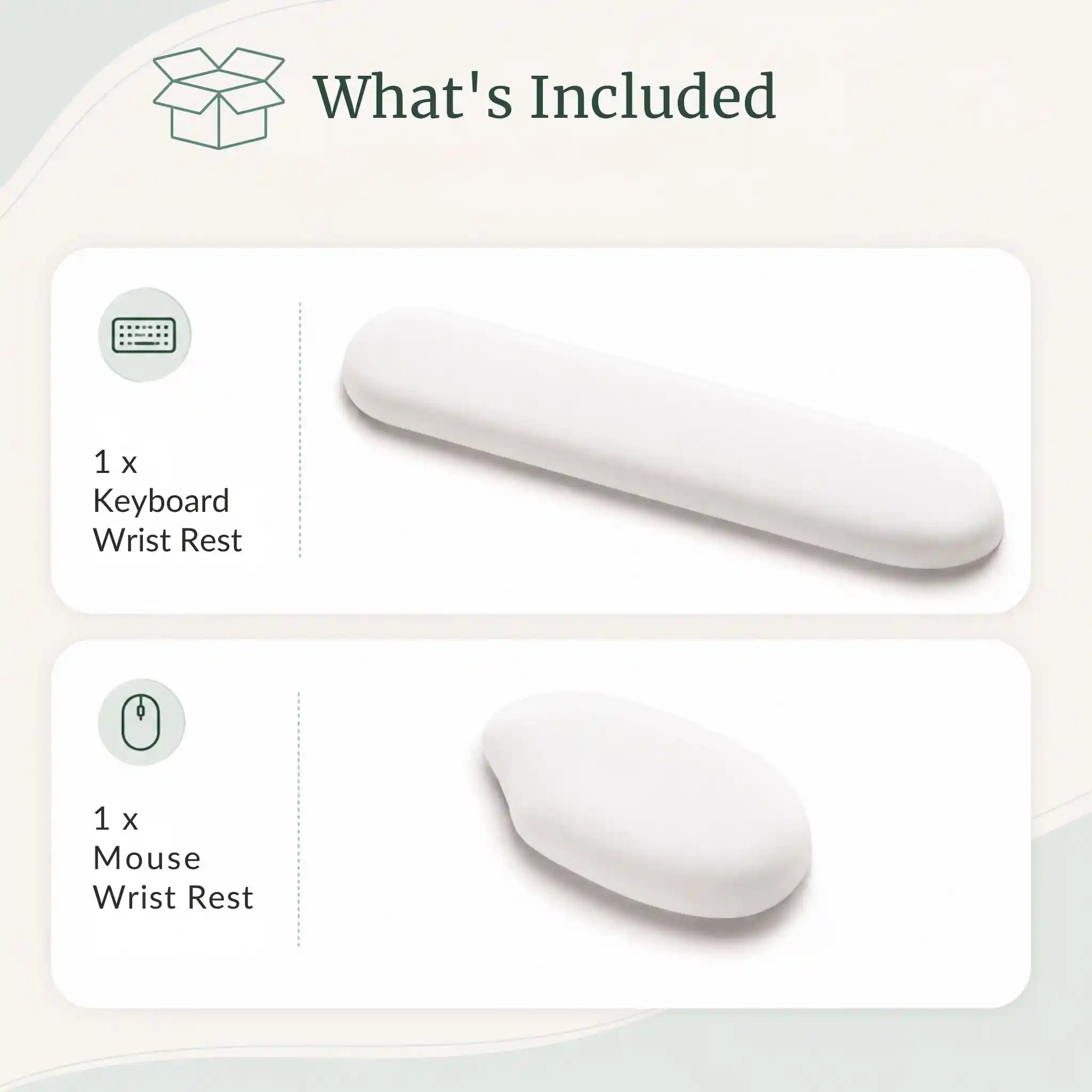 The complete RelievoCare Ergonomic Wrist Support Set unboxed showing both pieces.