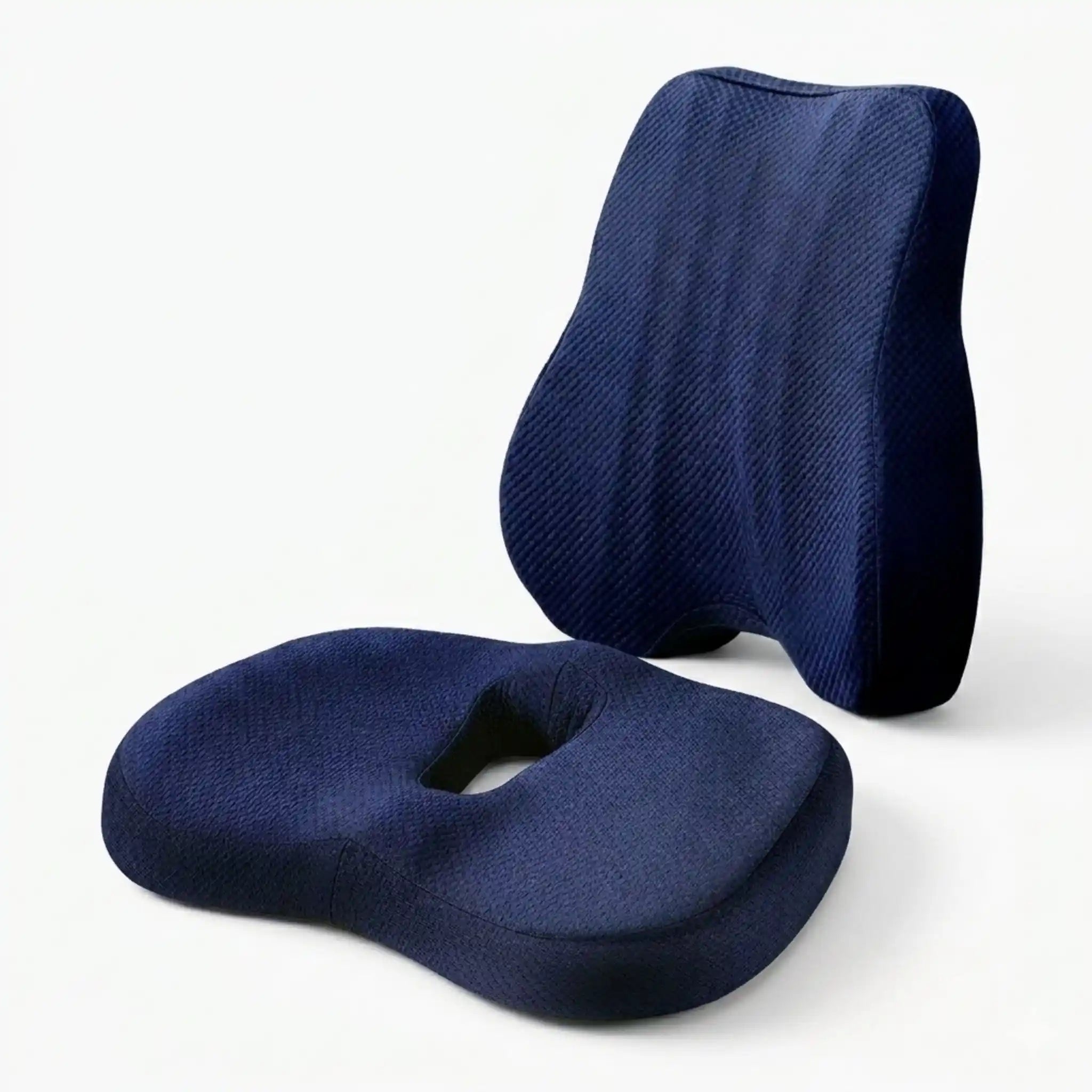RelievoCare Full Support Seat Set featuring the matching seat cushion and lumbar pillow on a white background.