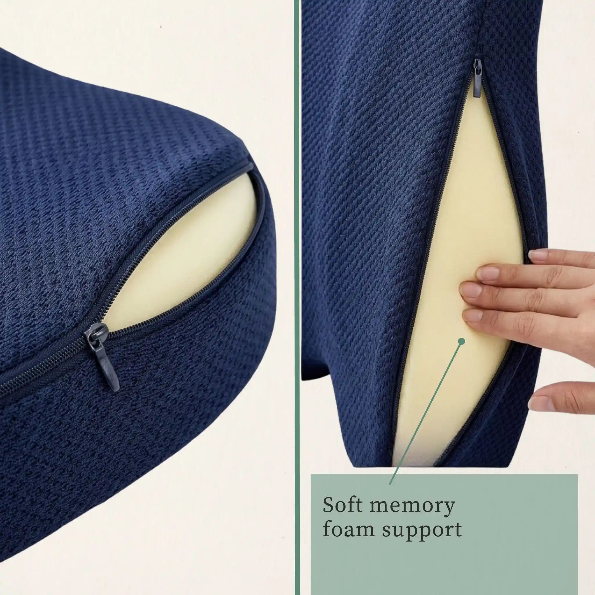 Detailed texture shot of the matching breathable mesh and memory foam materials.