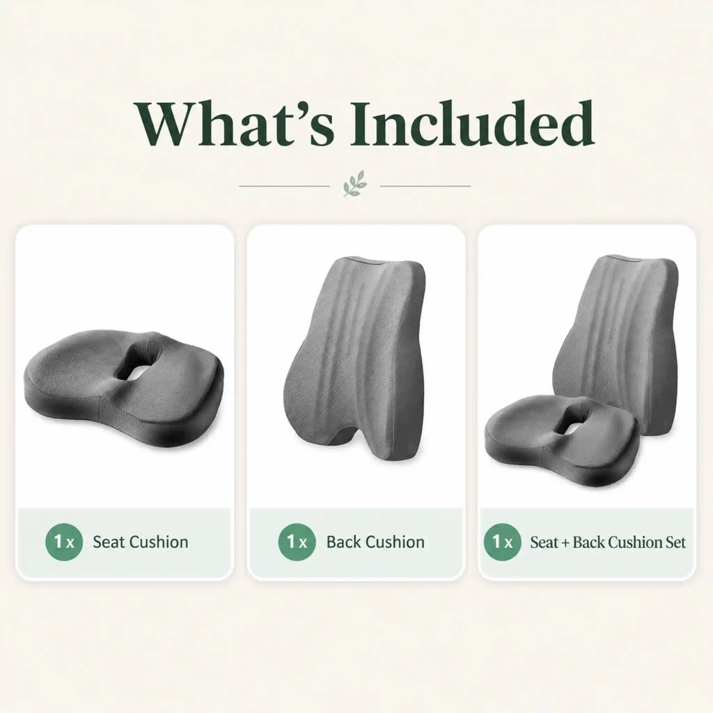 The unboxed RelievoCare Full Support Seat Set showing both pieces and premium packaging