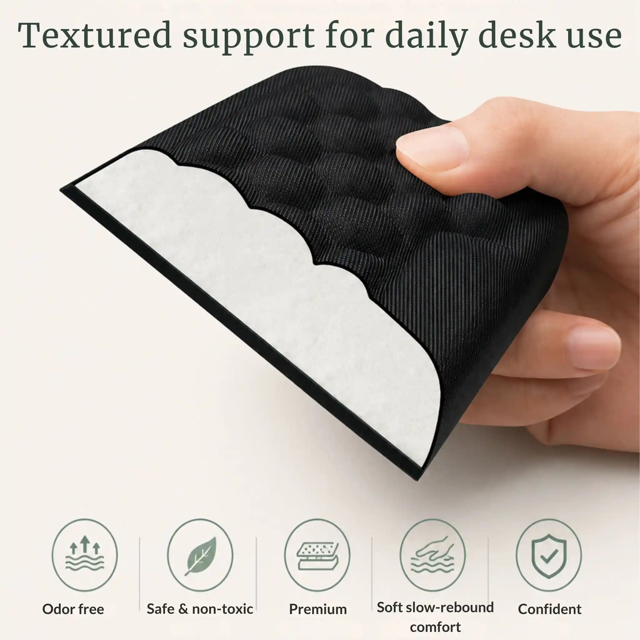 product specifications and dimension diagram for the RelievoCare Memory Foam Wrist Support Set.