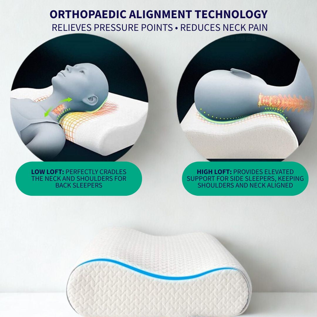The ThaiPure natural latex orthopaedic pillow showing ergonomic shape